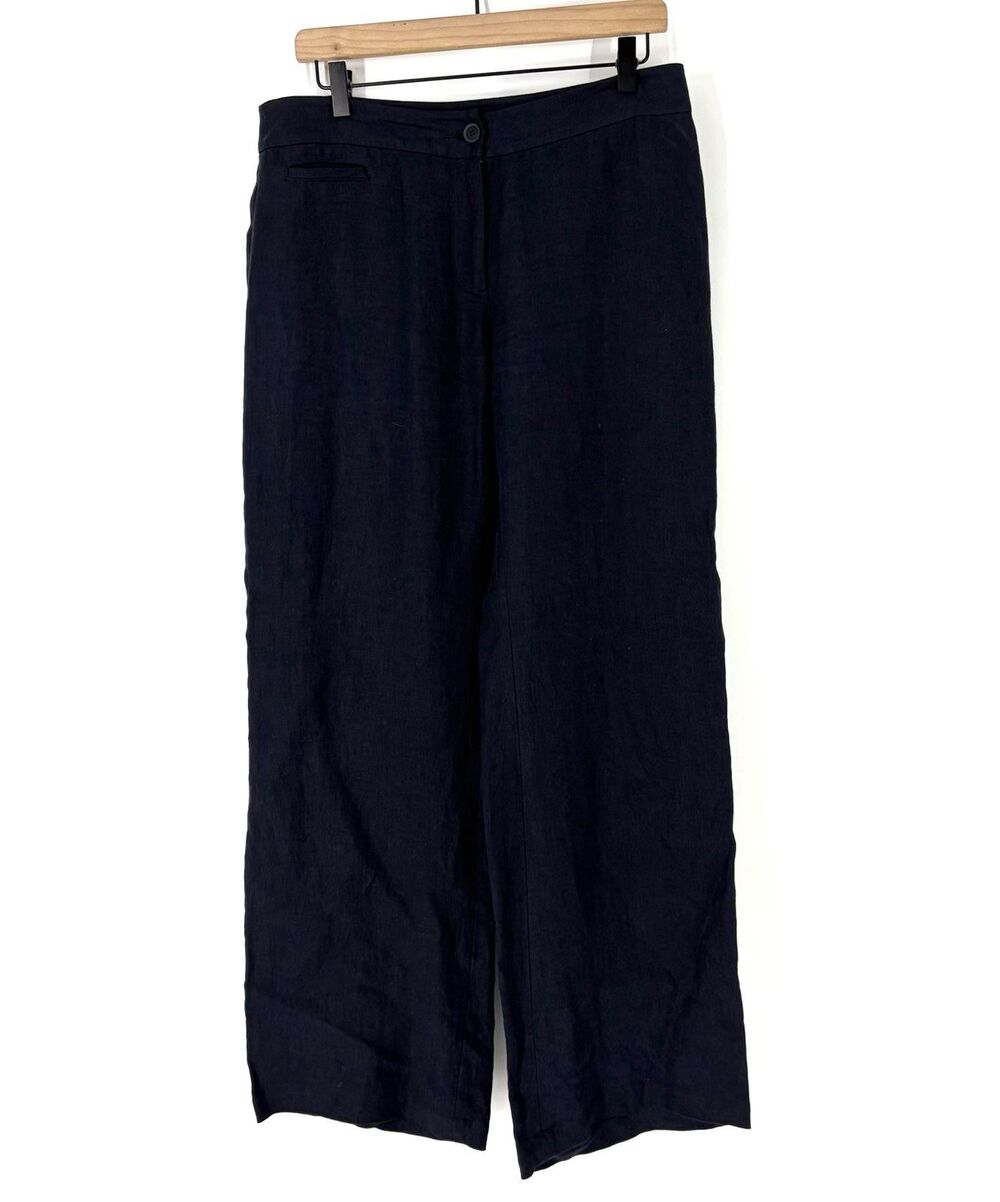 Eileen Fisher Pants Size Small Women Navy Linen Wide Leg Quiet Luxury Minimalist